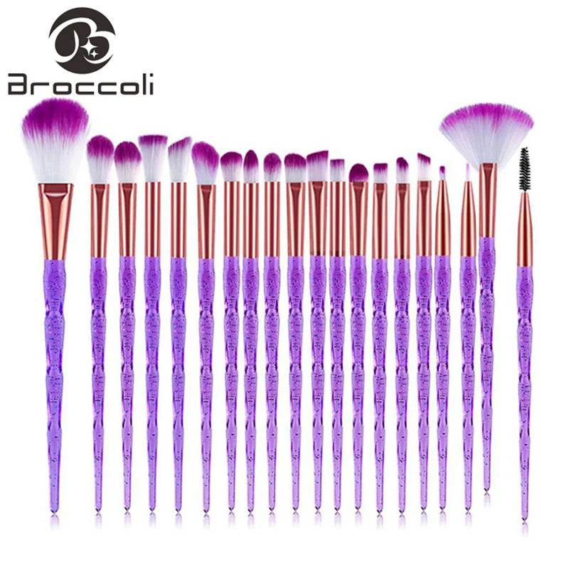 

Broccoli 20Pcs Crystal Diamond Handle Makeup Brush Eye Shadow Eyebrow Blending Powder Lip Concealer Fan Cosmetic Beauty Brush