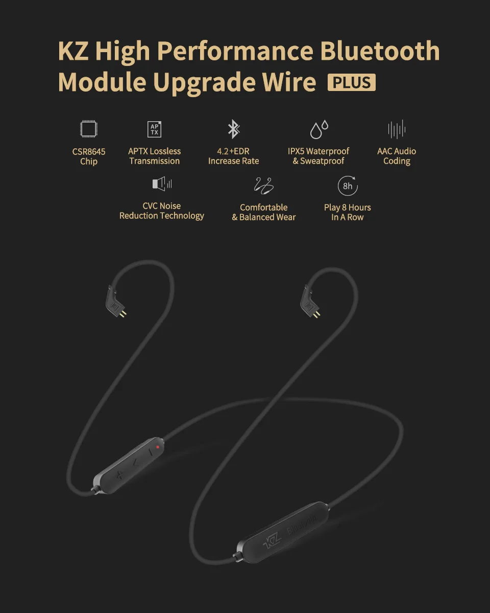 KZ Waterproof Aptx Bluetooth adapter Wireless Upgrade Module Cable Detachable Cord Applies Original Headphones ZS10AS10ZSTZS6