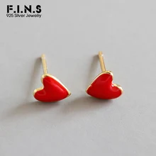 F.I.N.S милые серьги с красным сердцем эмаль 925 стерлингового серебра женские серьги-гвоздики корейская мода сережки к костюму и украшениям