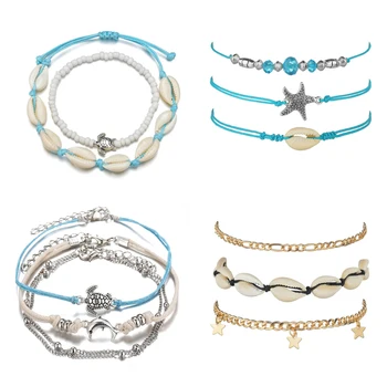 

Summer Turtle Shell Star Charm Rope String Anklets For Women Ankle Bracelet Sandals On the Leg Chain Foot Seashell Beach Jewelry