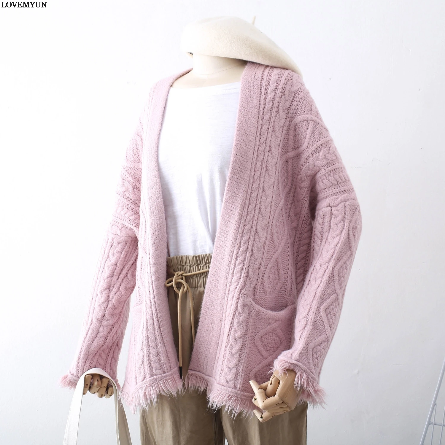 2019 Cardigan Women Tassel Sweter Long Cardigans With Hat Pocket blusas femininas de inverno |