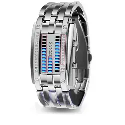 Для мужчин для женщин Творческий нержавеющая сталь светодио дный LED Дата Браслет часы Binary наручные часы светодио дный цифровой