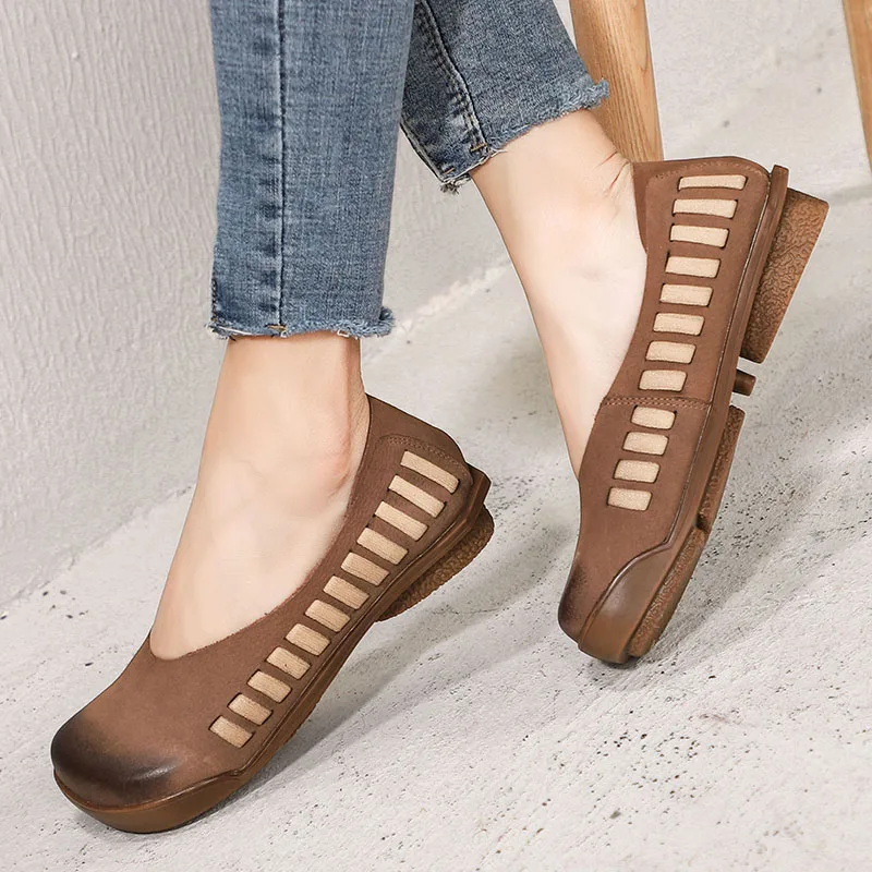 

2019 VALLU Vintage Women Shoes Moccasins Round Toes Women Flats Genuine Leather Lady Soft Comfortable Shoes Slip On Loafers