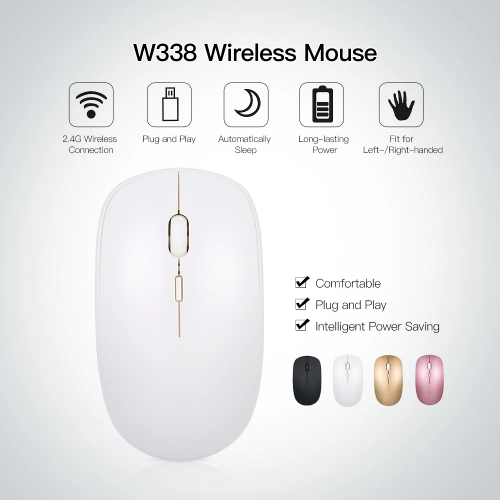 

1600DPI 4 Buttons 2.4G Wireless Mouse Optical Chargeable and Portable Mobile Mouse with USB Receiver for Laptop Desktop office