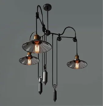 

Loft American Creative retro industrial pendant light triple lift Bar attached mirror lampshade pulley lift pendant lamp