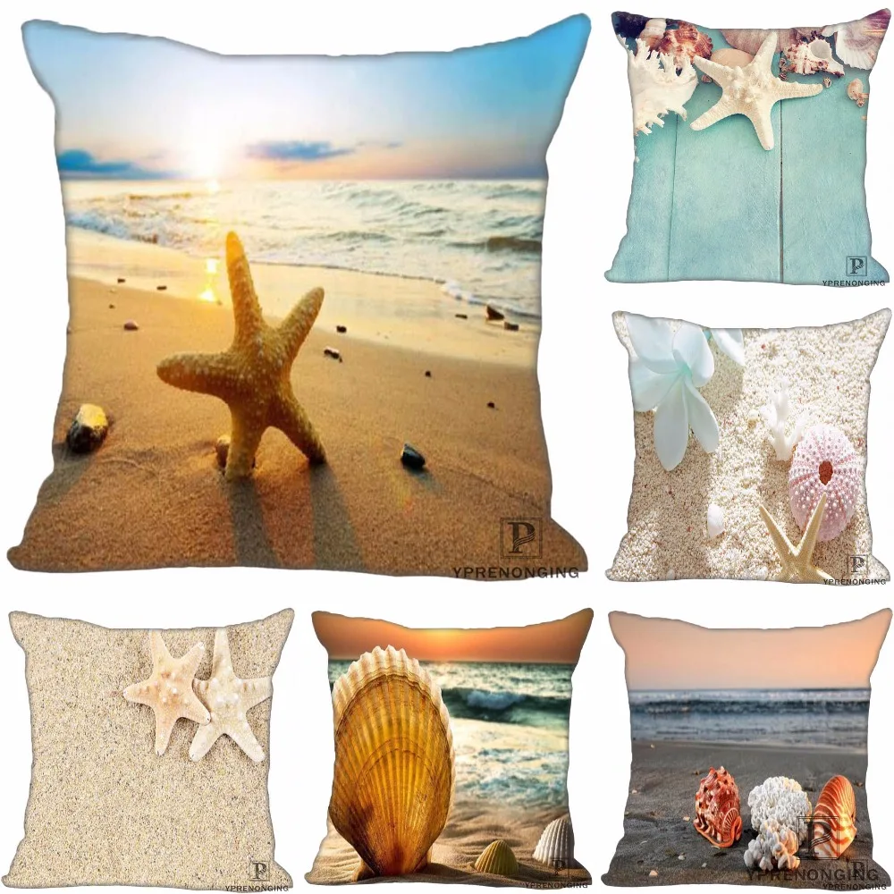 

Custom Shell Beach Square Pillowcase Custom Zippered Pillow Cover Case 35X35,40x40,45x45cm(One Side)180522-02-06