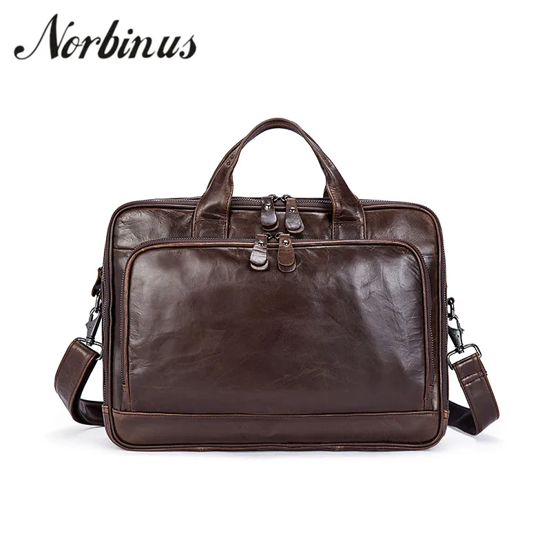 

Norbinus Genuine Leather Men Business Handbag Male Cowhide Briefcase Laptop Bags Vintage Crossbody Messenger Shoulder Bag Bolsas