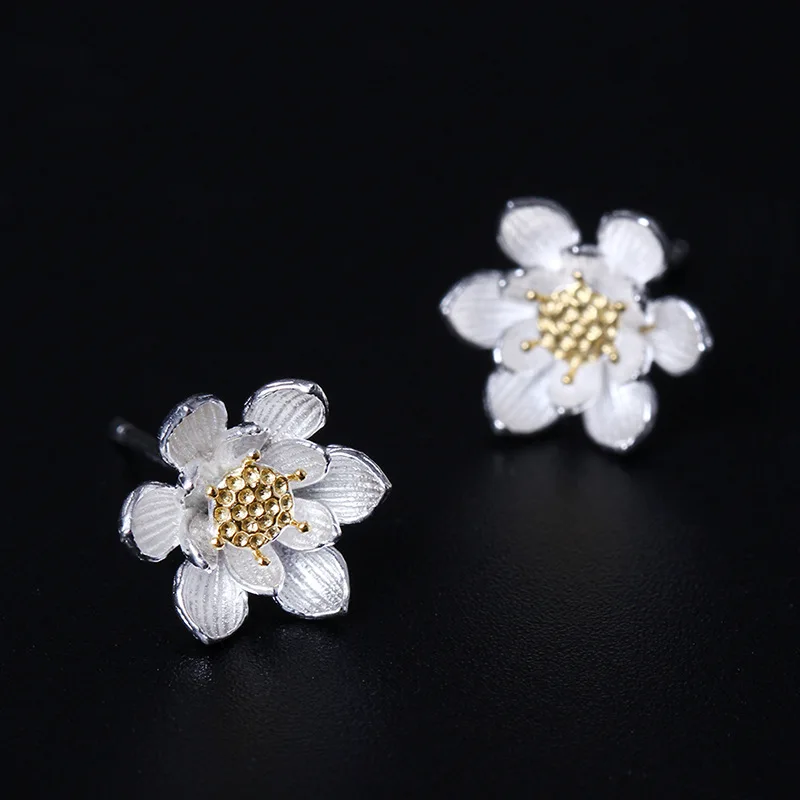 Женские серьги гвоздики из серебра 925 пробы с цветком лотоса|earrings for|earrings for womenearring