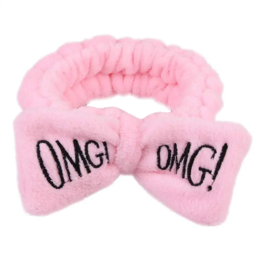 Новинка OMG буквенный коралловый флисовый ободок с бантиком для женщин девушек мыть лицо держатели головных уборов резинки для волос аксессуары для волос в виде тюрбана - Цвет: OMG Pink