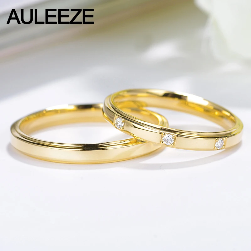 AULEEZE Romantic Three Stone Real Diamond Ring For Couple Lovers Diamond Jewelry 18k Yellow Gold Wedding Engagement Ring
