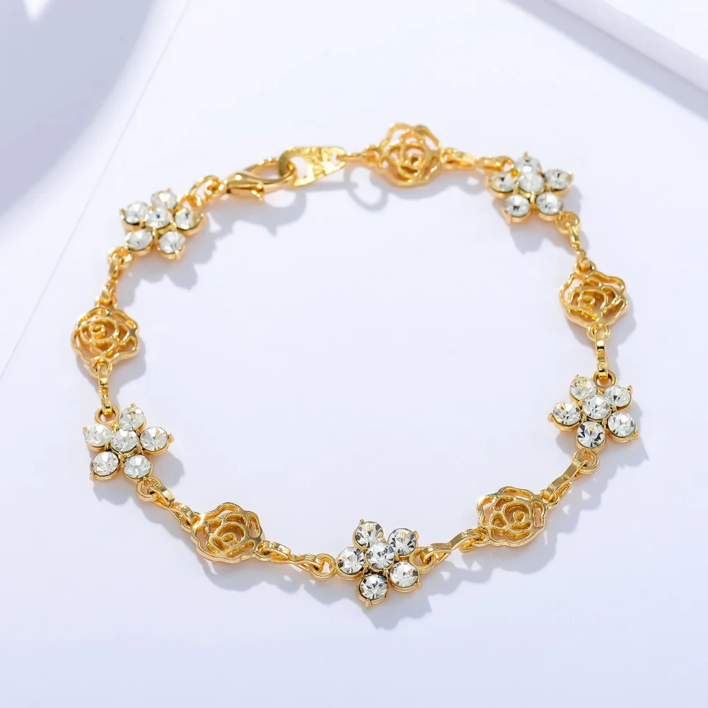 

QGGLE Link Chain Bracelet & Bangle Gold Color Hollow Rose Flower Women
