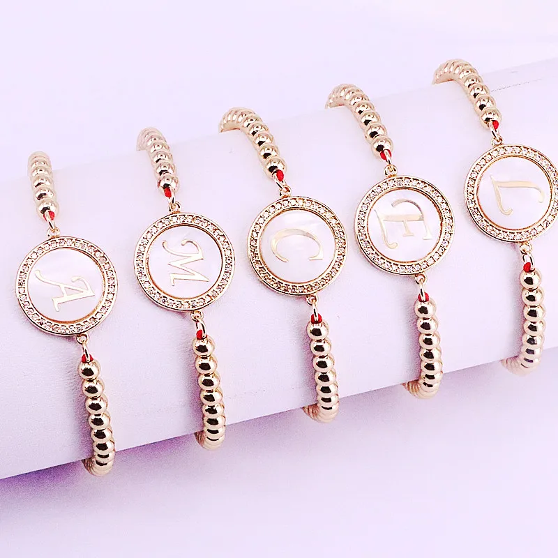 

10Pcs Round Micro pave cz shell 26 Alphabet Letter Connector Braided Macrame Charm Beaded Bracelet Adjustable Rope Jewelry