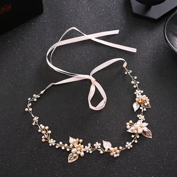 

SLBRIDAL Handmade Alloy Wired Rhinestones Crystals Pearls Flower Leaf Wedding Headband Bridal Hair Vine Hair Accessories Women