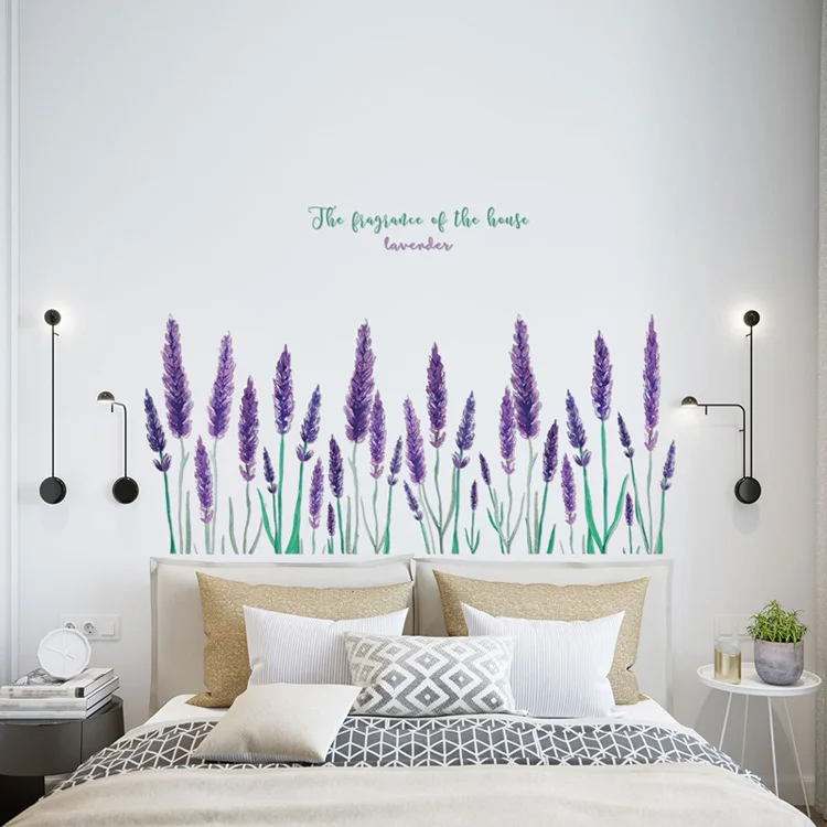 Purple lavender Wall Sticker Living room background home decoration Art Decals romantic Flower stickers Kick line Mural