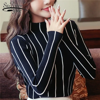 

2018 Autumn and winter striped women sweater bottom shirt women's clothing pullover turtleneck female causal sweaters 1326 45