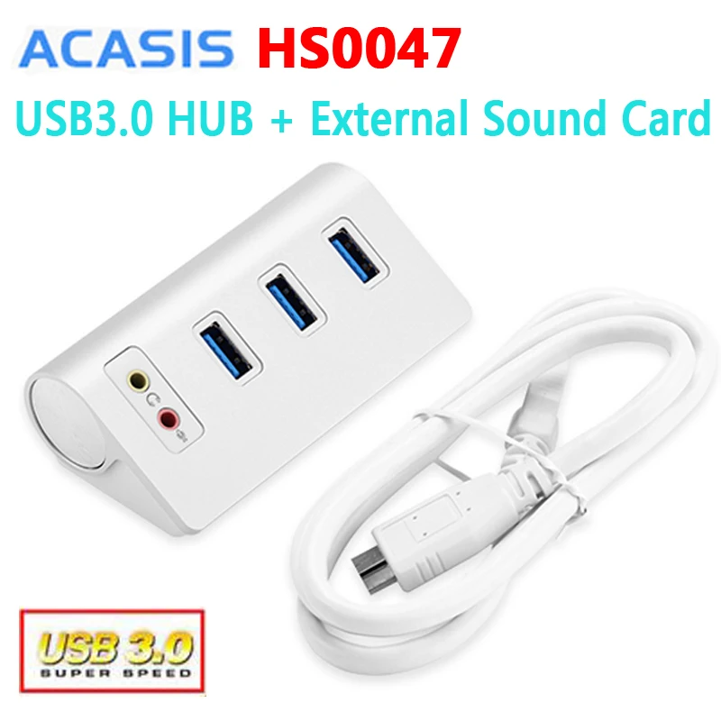 

Acasis HS0047 Aluminum USB3.0 HUB + External Sound Card audio headset microphone port Converter Combo For IMAC Tablet PC Phone