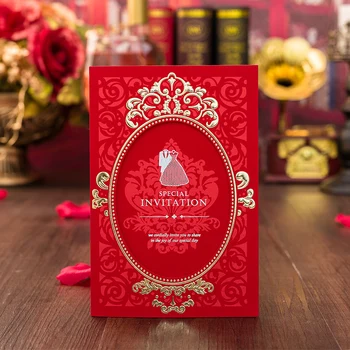 

20 X Gilding Red Wedding Invitation Card Customized With Envelope & Pink Blank Inside Wedding Gift Party Deco Supply