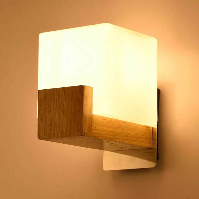 Modern Creative Wood Cube Sugar Shade Wall Lamp Bedroom Bedside Kitchen Cabinet Luminaire ...