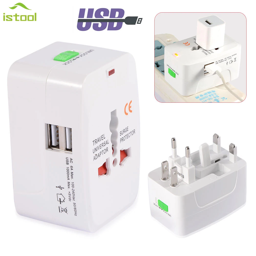 

International Travel Universal Power Adapter Socket 4 Plugs 2 USB Outputs USB Power Charger Converter EU UK US AU Wall charge