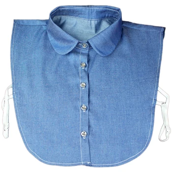 

KLV Women Button Down Denim Color False Collar Detachable Shirt Fake Necklace Lapel