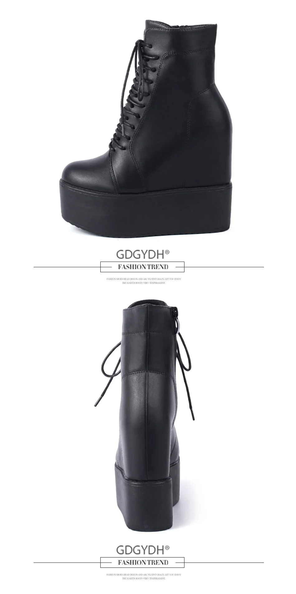 Gdgydh/; ботильоны на танкетке; цвет белый, черный; обувь на резиновой подошве; ботинки на платформе; Женская Осенняя обувь на платформе и каблуке 13 см со шнуровкой