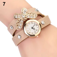 Relojes de pulsera de mariposa de cuarzo de cuero con diamantes de imitación y colgante para mujer NO181 5V98, estilo Retro Vintage Popular