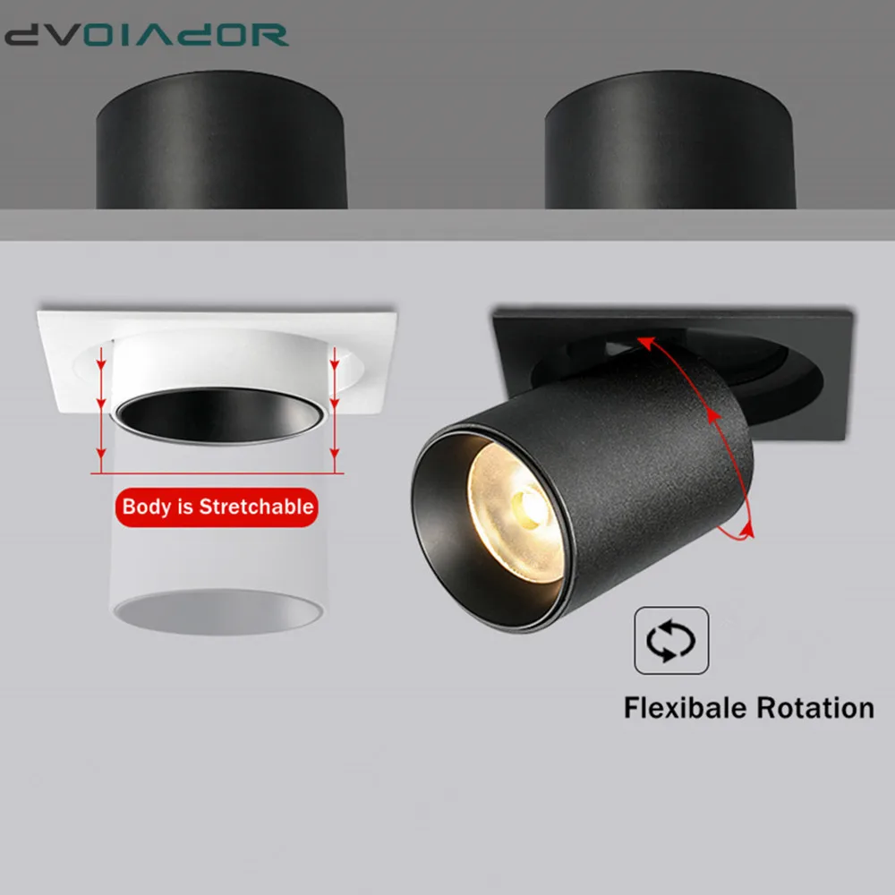 

Stretchable LED Spot light 7W 10W 12W embedded ceiling downlight led Dimmable 360 Degree rotateled recessed led light