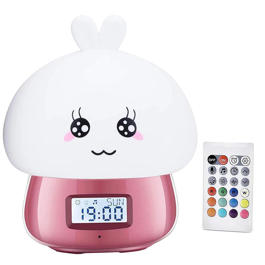 

Digital Alarm Clock Wake Up Light USB Charge Silicone Colorful Rabbit Night Lamp Bedside Bedroom Desk Lamp With Remote Control