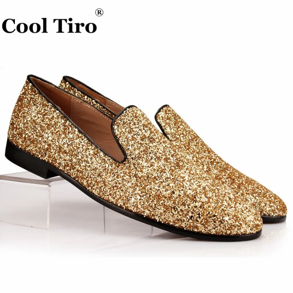 COOL TIRO Gold  Glistening Glitter Men Loafers Sequins 