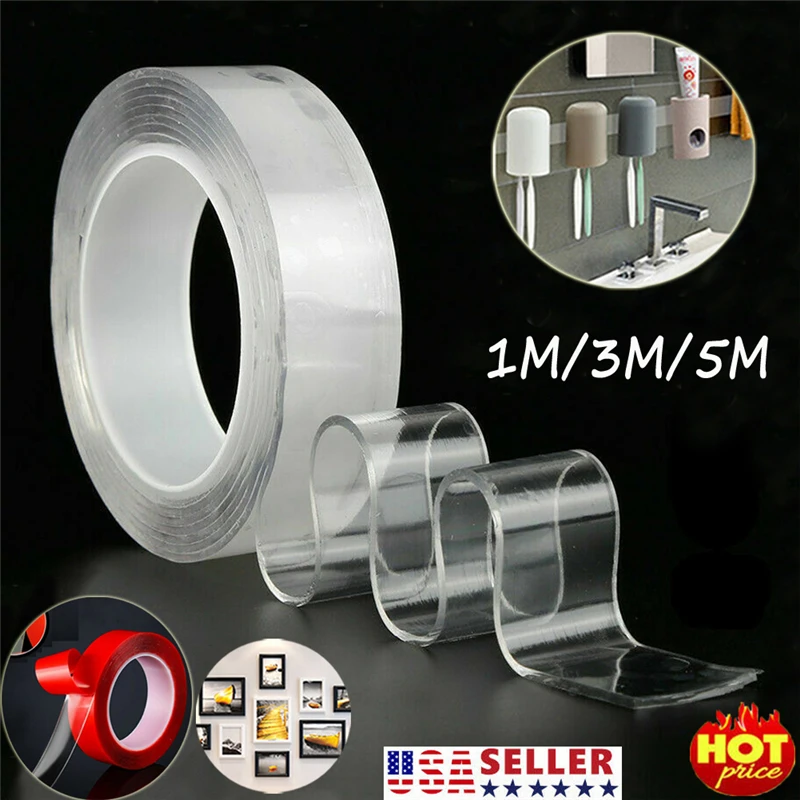 

Transparent Strong Double-sided Grip Tape 1m3m5m No Color Box No trace Traceless Washable Adhesive Tape Nano Invisible Gel