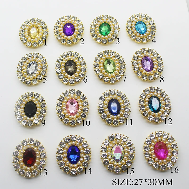 

5PCS/lot 27*30MM Acrylic Pearl Rhinestone Buttons for Clothes Flat Back Rhinestone Embellishments Button Decor