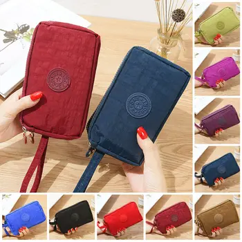 

2019 Fashion Womens Solid 3 Layer Canvas Phone Bag Short Wallet Three-Layer Zipper Coin Card Key Purse