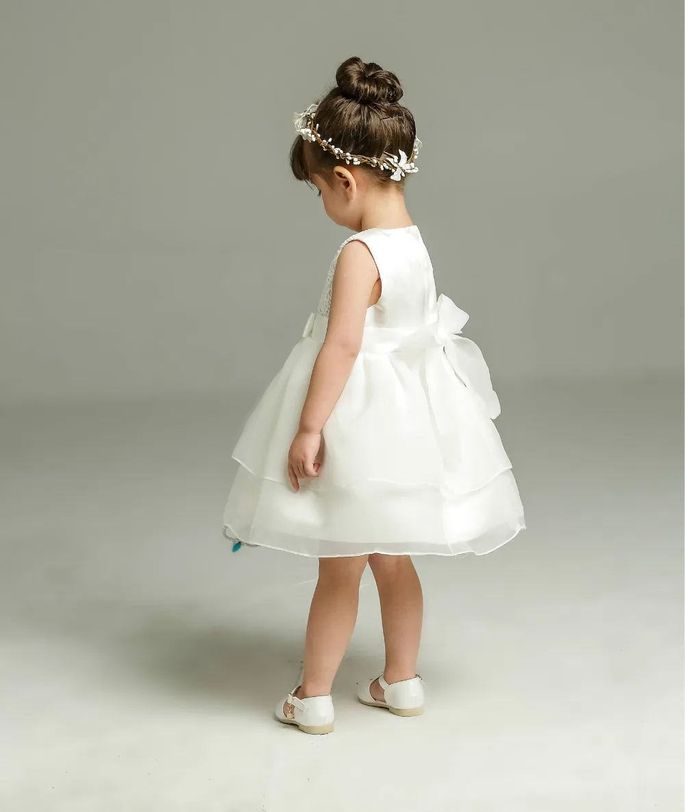 Крестильное платье для девочек цвета слоновой кости Платье для девочек на первый день рождения для девочек шифоновое белое платье принцессы для малышей Крестильные платья для девочек
