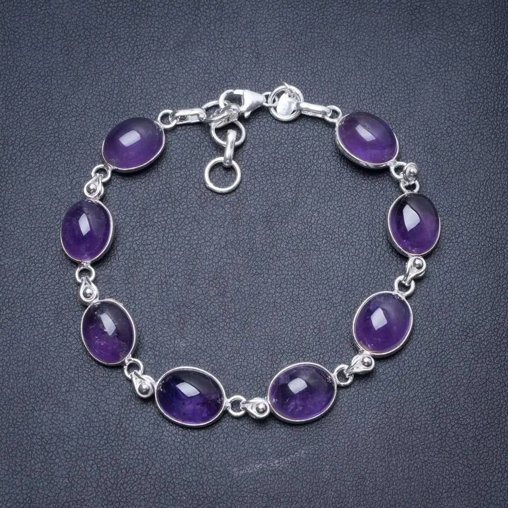 

Natural Amethyst Handmade Unique 925 Sterling Silver Bracelet 7-7 3/4" Y2827