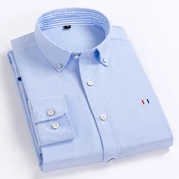 

2019 Men Solid 100% Cotton Shirts Autumn Spring Business Casual Man Shirt Oxford Men's Shirt Long Sleeve Slim Outwears
