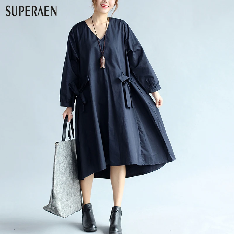 

2017 Spring Loose Women Dress Mori Women 's Department of Arts and Crafts Dress Pluz Size V-neck Long Sleeve Dress