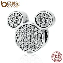 Bamoer real 100% de plata de ley 925 piedras blancas niño bolas de dibujos animados encantos ajuste pulseras beads & jewelry making psc053