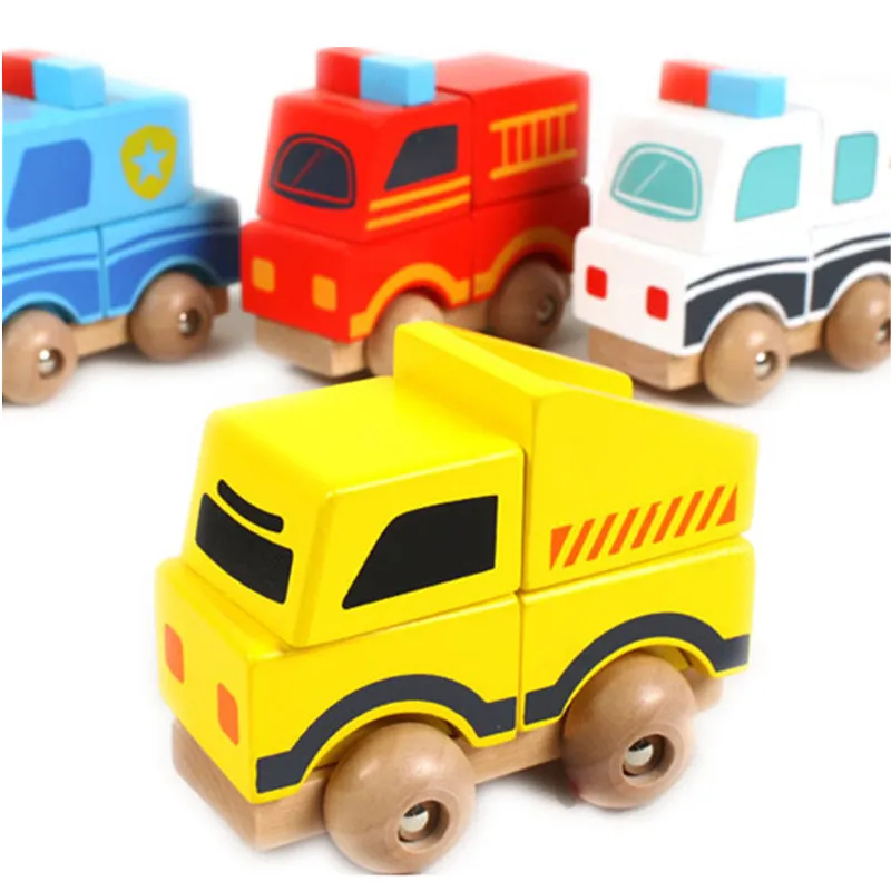 Baby Toys Vehicle Blocks Wooden Toy Ambulance/Fire Engine Car Building Blocks Children Toy