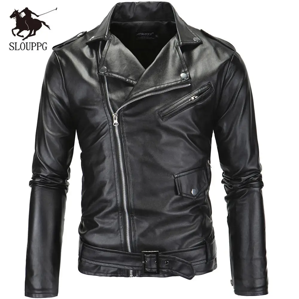 

Spring Autumn Motorcycle Leather Jacket Men Slim Fit Oblique Zipper PU Jacket Men's Leather Jackets Motorcycle PU Leather men