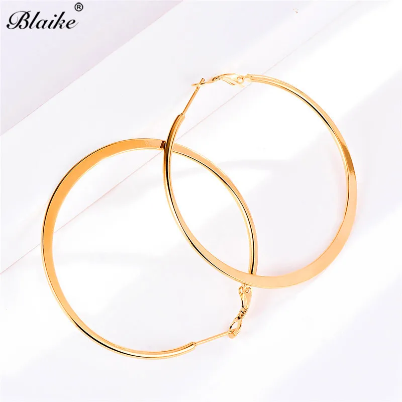 Blaike Big Round Circle Hoop Earrings For Women Simple White/Black/Gold Earring Double Sided Female Stainless Steel Jewelry Gift