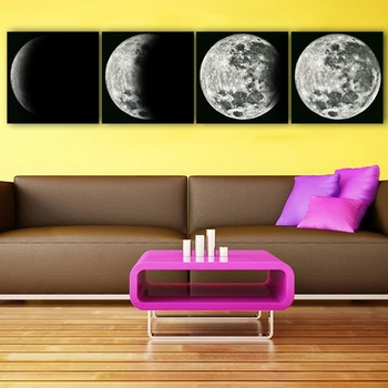 

4pcs/set moon eclipse printed canvas picture Combination wall picture for living room home decor frameless pictures wall art