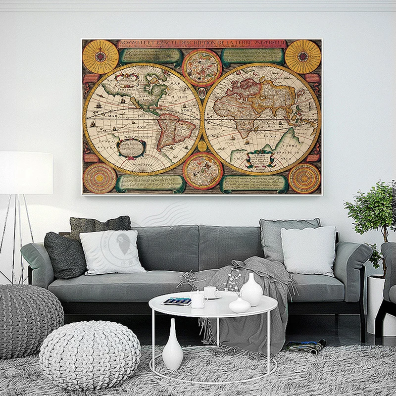 

Classic World Map English For Retro Poster Decorative Painting Vintage Canvas Map Canvas Painting Art Wall Pictures Oil Painting