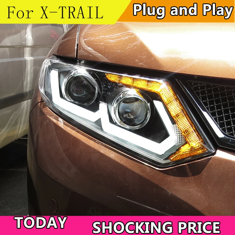 

tuning cars Headlight For Nissan X-Trail Xtrail 2014 Headlights LED DRL Running lights Bi-Xenon Beam Fog lights angel eyes