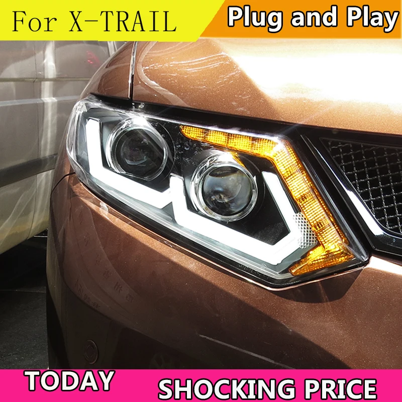 Тюнинга фара для Nissan X-Trail 2014 светодиодные фары DRL Противотуманные Фары биксенон