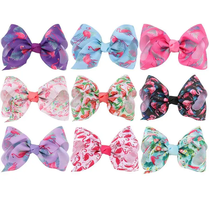

5" JoJo Bows hair clip Graffiti Ribbon Hairgrips Kids Hair Accessories Hairpins For Girls Princess Handmade Flamingo Knot Bows