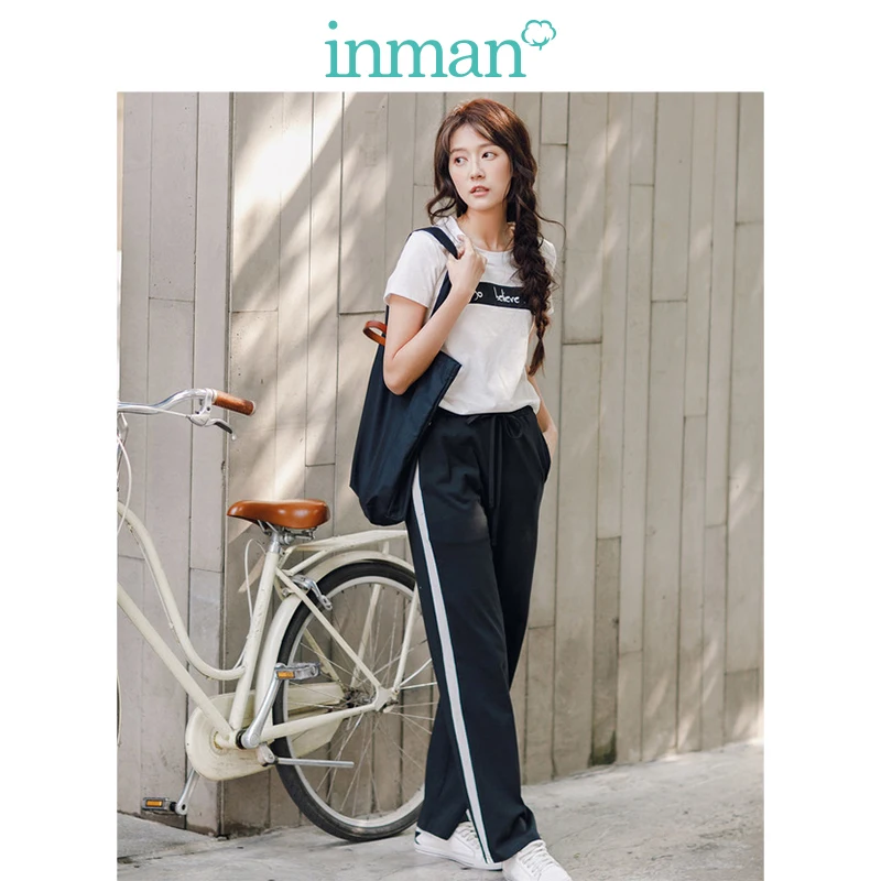 INMAN, Летний стиль, повседневный костюм с круглым вырезом и принтом, модный костюм для женщин, удобная одежда, футболка и штаны