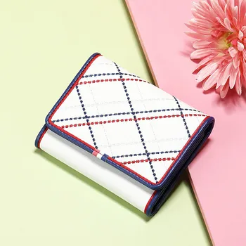 

Women Short Wallet Thread PU Leather Fashion Designer Small Card Holder Female Hasp Coin Purse Student Lady Handbag