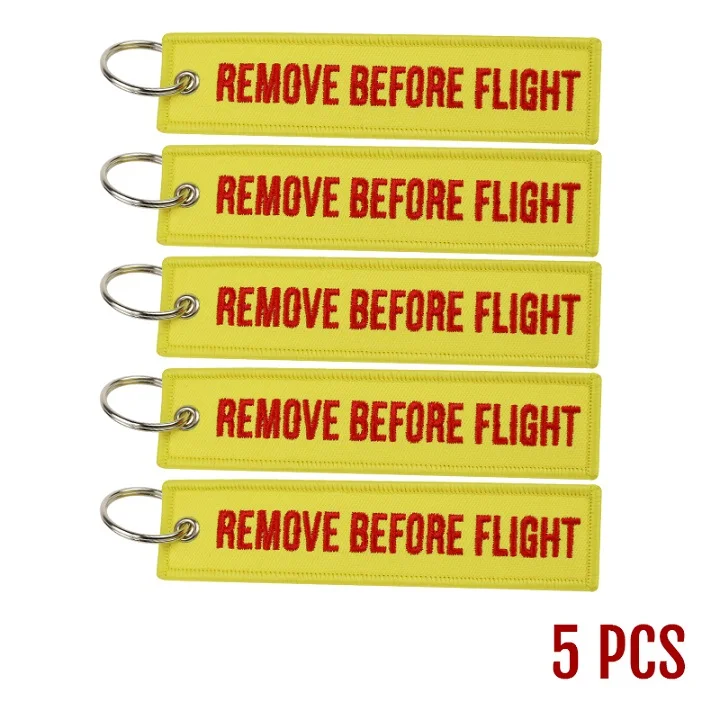 Remove Before Flight Chaveiro тег брелок с вышивкой брелок для ключей для авиации OEM Брелоки ювелирные украшения Чемодан бирка в виде брелка для ключей, 5 шт./лот - Цвет: Yellow Red