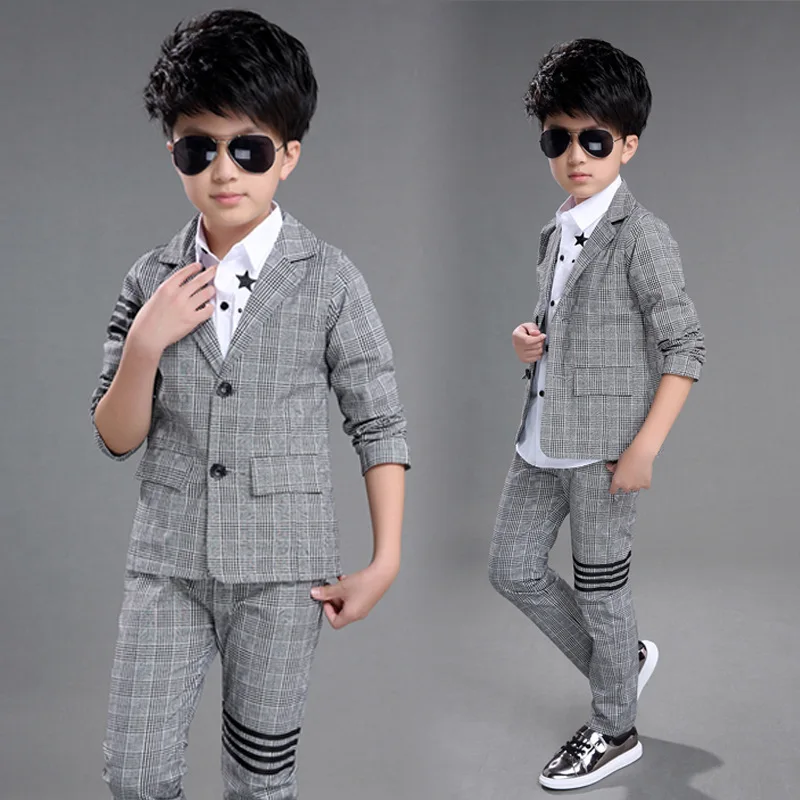 

Kids Clothes 2019 new Spring Autumn Long Sleeve children Set cotton lattice coat+ pants 3-12 years baby boy clothes