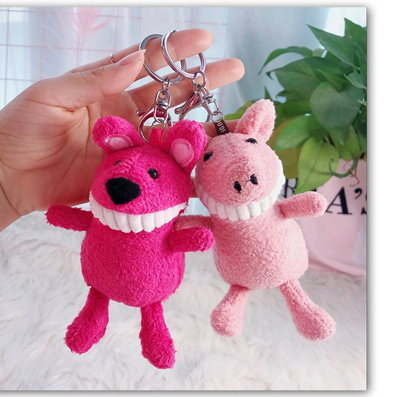 

Smiling fangs monkey plush doll keychain female creative cute animal keyring mix color car key chain ring bag pendant
